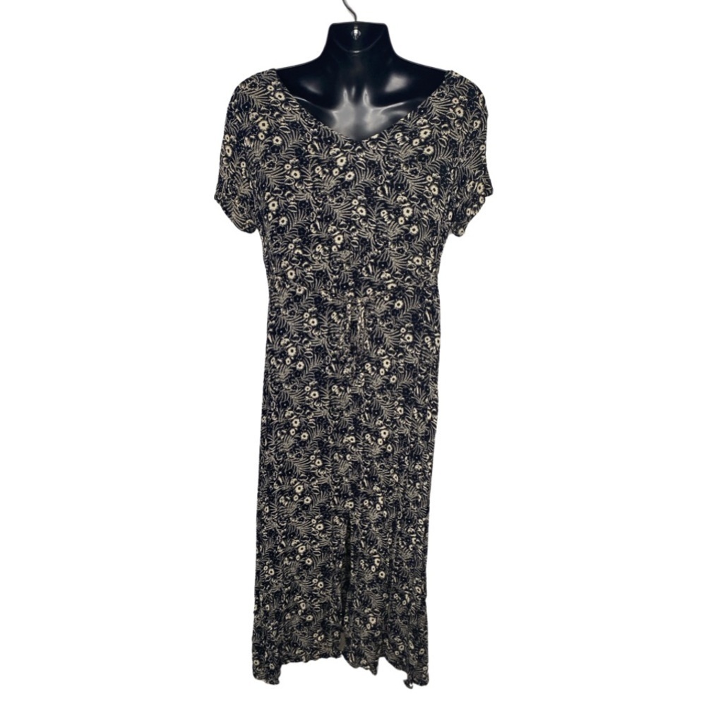 Jaclyn Smith Floral Print Midi Dress (Size:L, Color:Black/White) - Picture 2 of 3